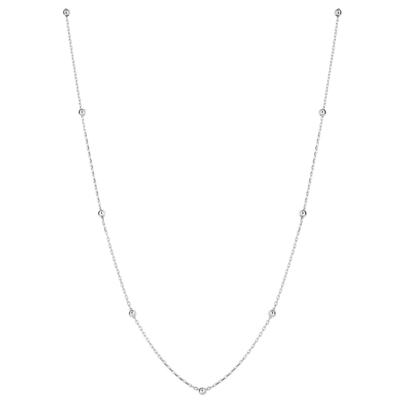 Elements Gold GN380 Fine Ball Station Chain Necklace in 9ct White Gold