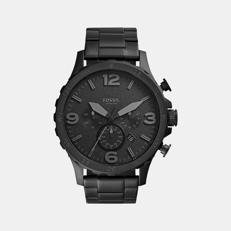 Fossil Nate Men Quartz Black Dial Chronograph Stainless Steel Watch JR1401