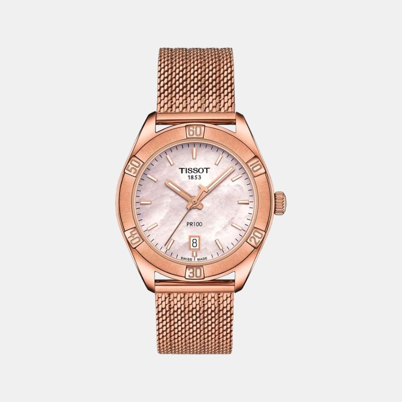 PR 100 Women Quartz Pink Mother Of Pearl Dial Analog Stainless Steel W
