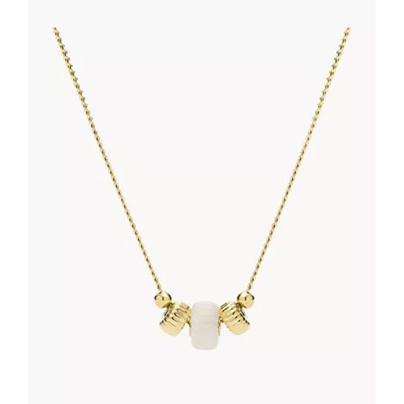 JF03952710-Fossil Georgia Vintage Heritage Mother-of-Pearl Stainless Steel Chain Necklace for Women