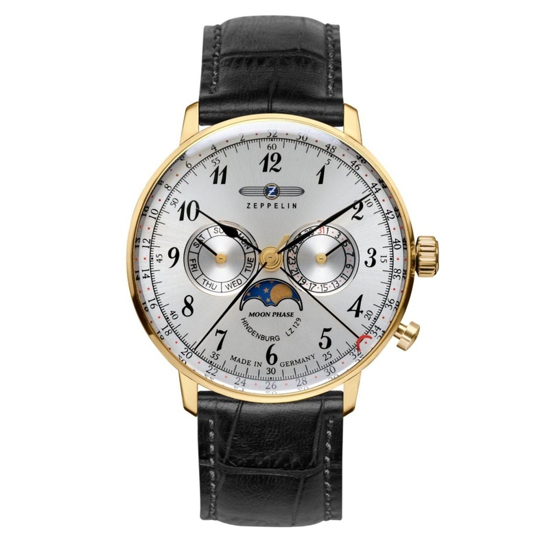 Zeppelin 7038-1 LZ129 Hindenburg Moonphase Gold Tone Watch
