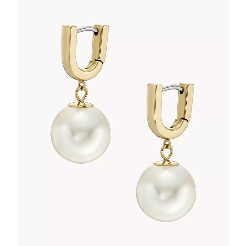 Fossil Heritage Pearl D-Link Gold-Tone Stainless Steel Hoop EarringsJF04730710