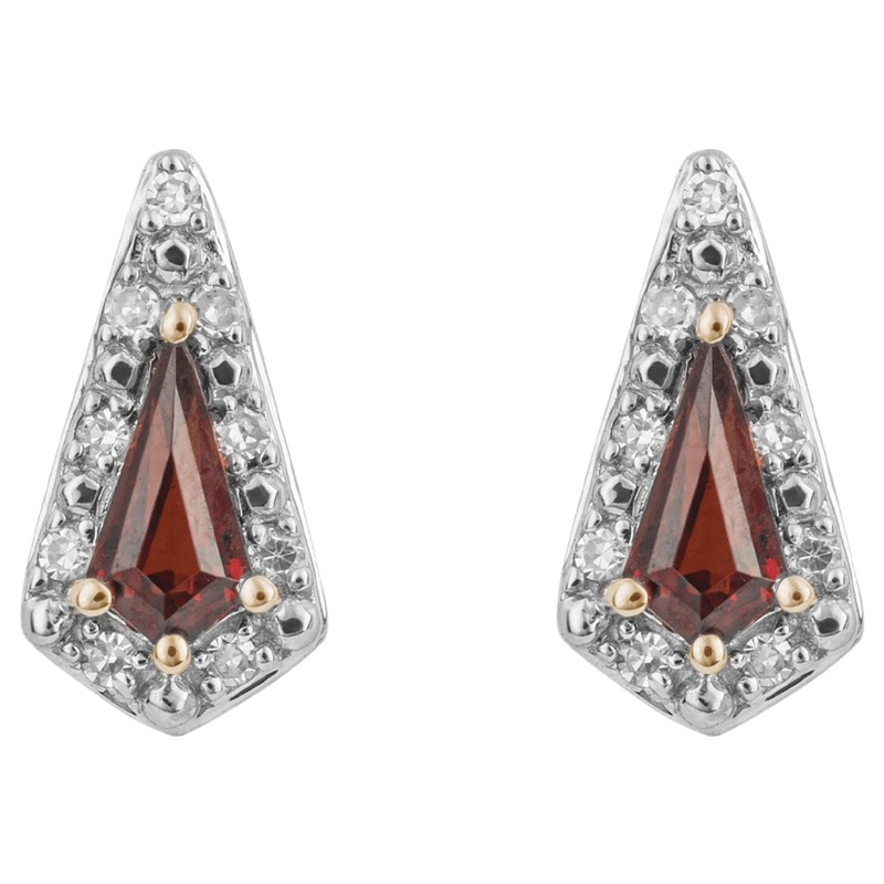 Elements Gold GE1054K Trapeze Cut Garnet Stud Earrings With Diamond in 9ct Gold