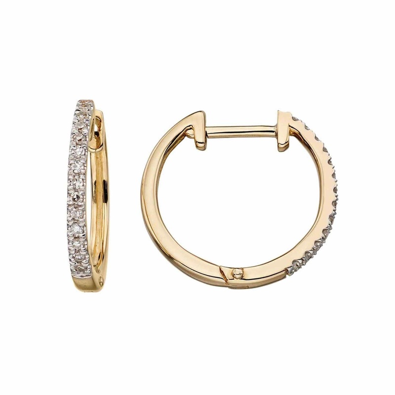 Elements Gold GE2135 Huggie Hoop Earrings Pave Diamonds