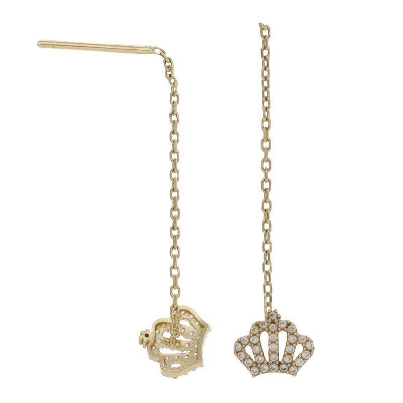14ct Gold Cubic Zirconia Crown Drop Earrings