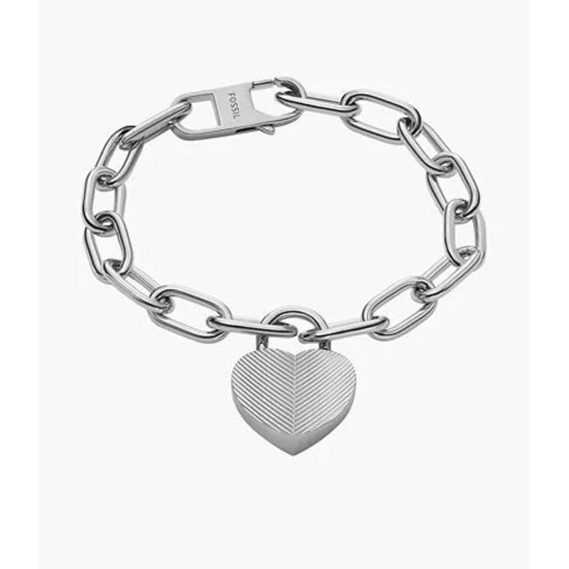 JF04659040 – Fossil Harlow Linear Texture Heart Stainless Steel Station Bracelet For Women
