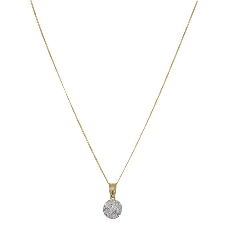 New 9ct Gold Cubic Zirconia 13mm Ball Pendant With Chain 17″