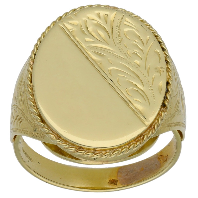 14ct Gold Patterned Signet Ring Size O