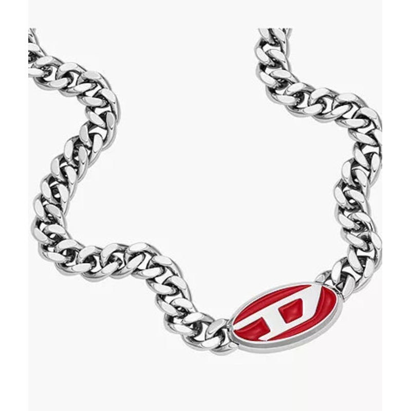DX1446040-Diesel Red Lacquer and Stainless Steel Unisex Chain Necklace