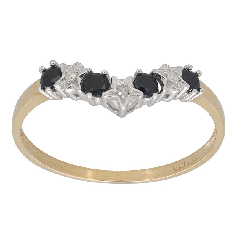 New 9ct Gold Diamond & Sapphire Wishbone Ring Size N-R