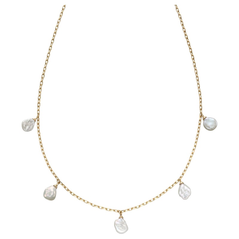 Elements Gold GN345 Keshi Pearl Charm Necklace in 9ct Gold
