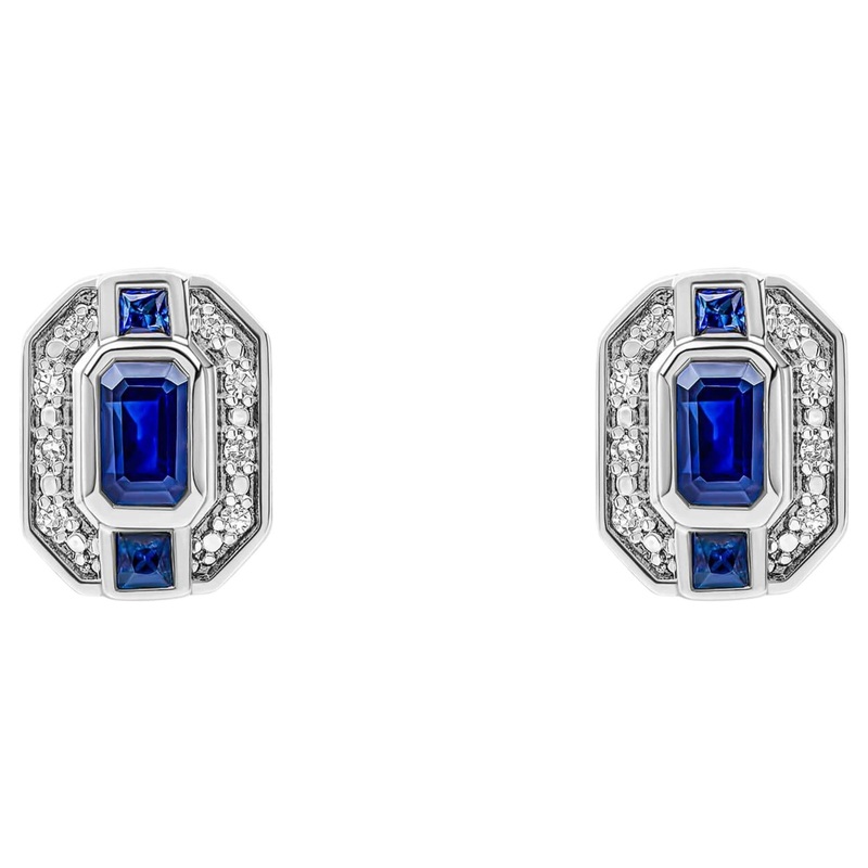 Elements Gold GE2474L Sapphire Channel And Diamond Stud Earrings in 9ct Gold