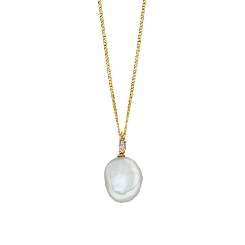 Elements Gold GP2171W Keshi Pearl Diamond Bale Pendant Only