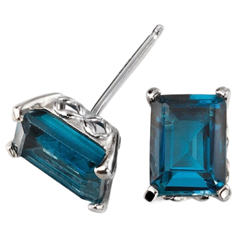 Elements Gold GE2082T Rectangle London Blue Topaz Earrings in 9ct White Gold
