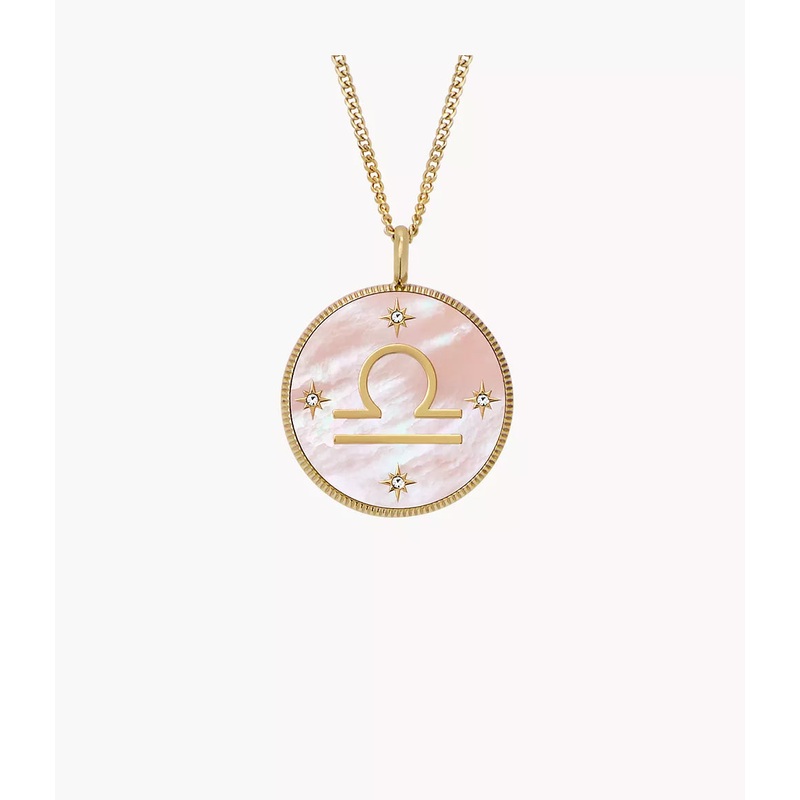 Libra Written in the Stars Gold-Tone Stainless Steel Pink Mother-of-Pearl Pendant Necklace JF04847710