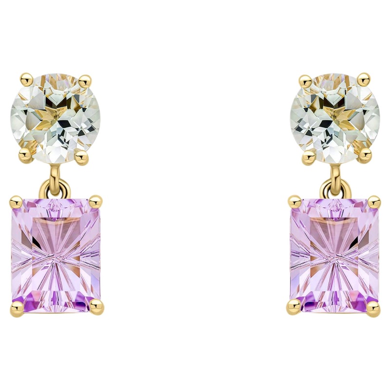 Elements Gold GE2518G Toi et Moi Quartz And Amethyst Drop Earrings in 9ct Gold