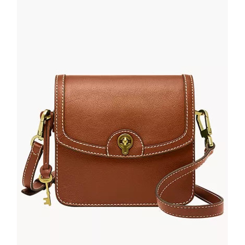SHB3070210 – Fossil Ainsley Small Brown Leather Flap Crossbody Bag For Women