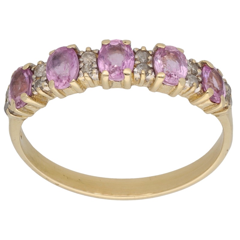 14ct Gold Sapphire & 0.06ct Diamond Half Eternity Ring Size P