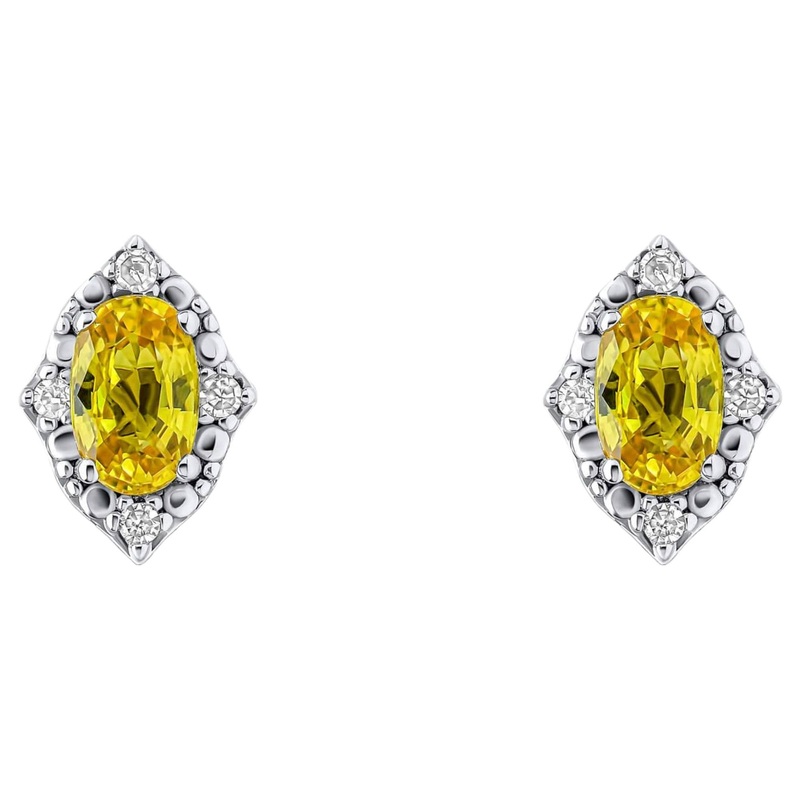 Elements Gold GE2490Y Oval Sapphire And Diamond Stud Earrings in 9ct White Gold