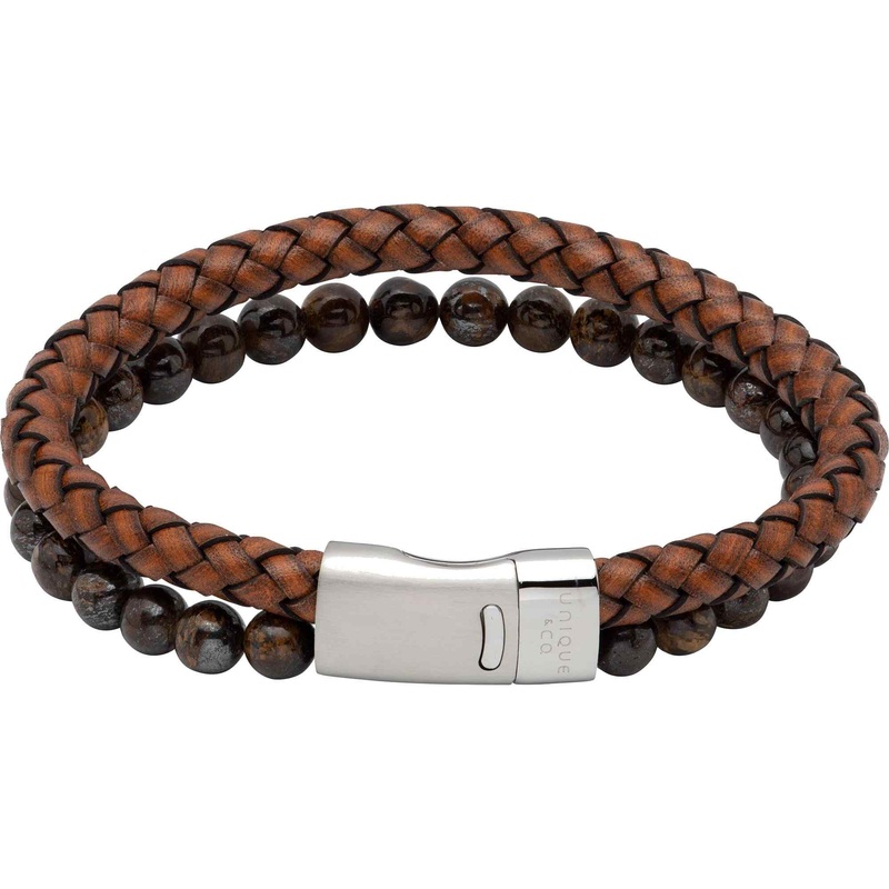 Unique & Co B482ADB/21CM Men’s Leather Tiger Eye Bracelet