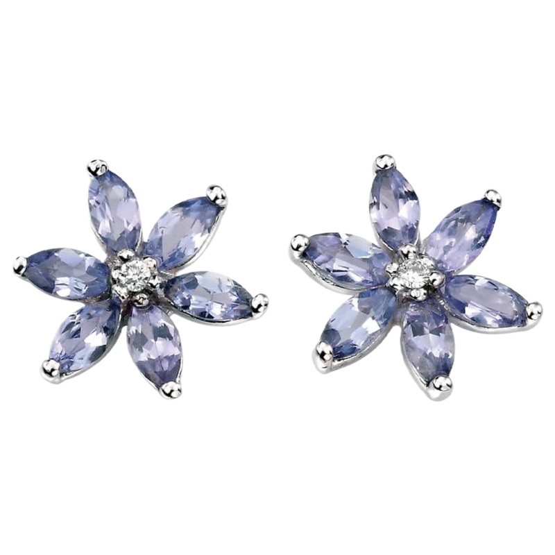 Elements Gold GE803M Tanzanite Flower Earrings With Diamond in 9ct White Gold