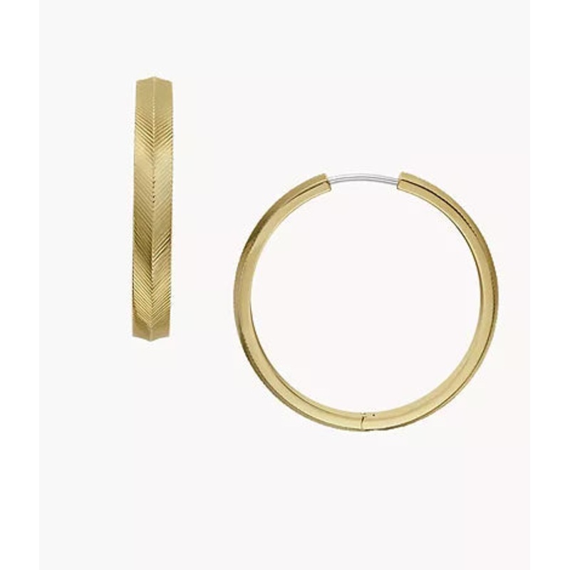 JF04538710-Fossil Harlow Linear Texture Gold-Tone Stainless Steel Hoop Earrings for Women