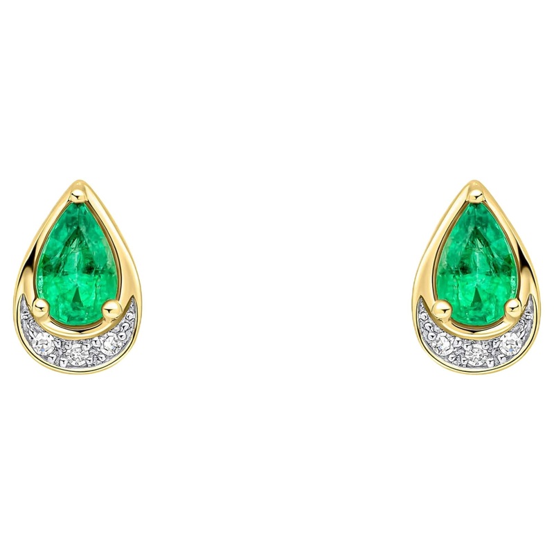 Elements Gold GE2513G Teardrop Emerald and Diamond Stud Earrings in 9ct Gold