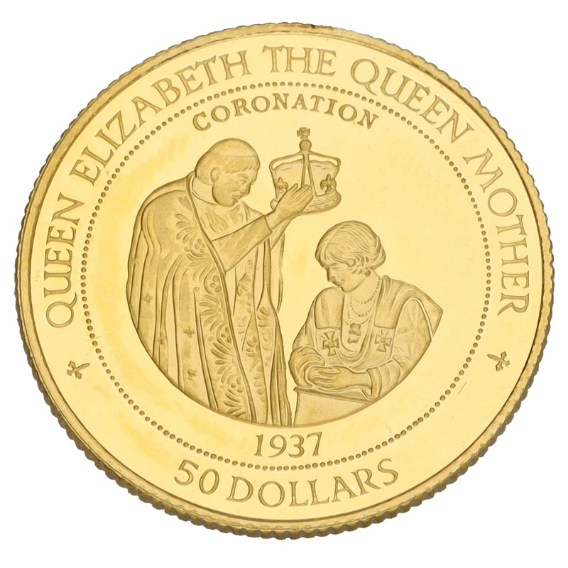 14ct Gold Queen Elizabeth The Queen Mother Coronation 50 Dollars Coin 1996