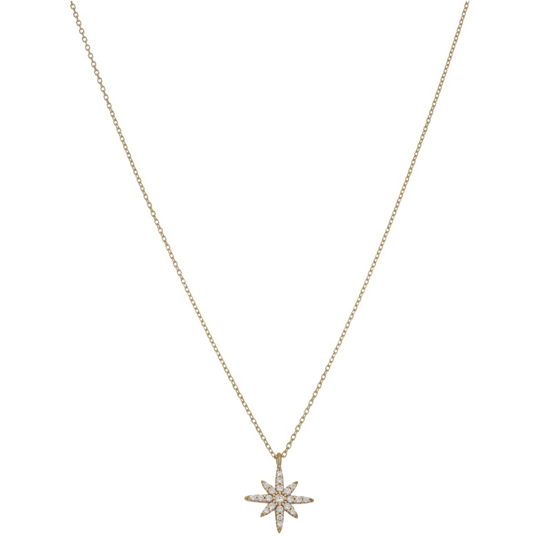 New 9ct Gold Cubic Zirconia North Star Necklace 18”