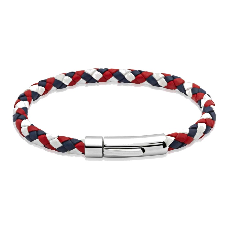 Unique & Co A40GBR/21CM Men’s Red White Blue Leather Bracelet