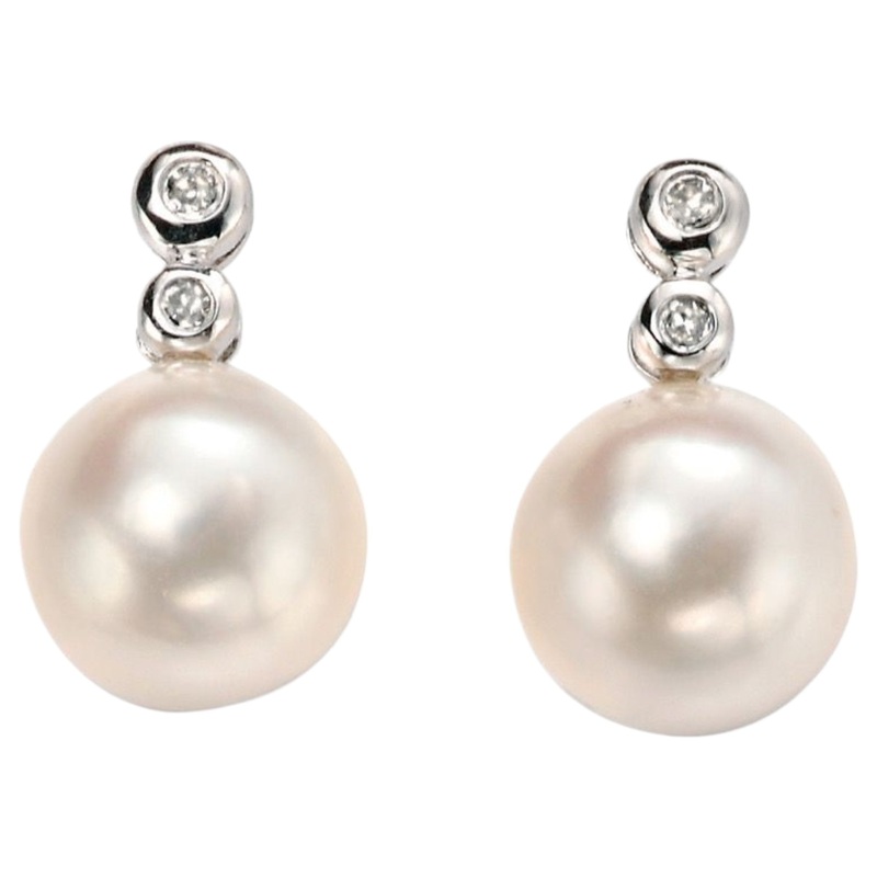 Elements Gold GE896W Freshwater Pearl Earrings with Diamonds in 9ct White Gold