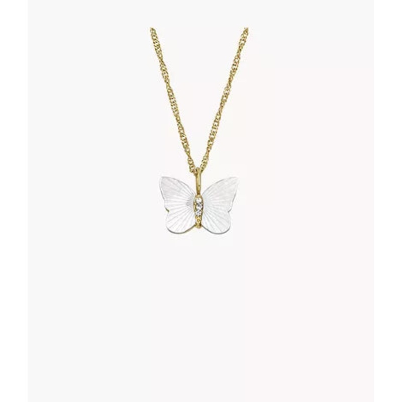 JF04424710-Fossil Radiant Wings White Mother of Pearl Butterfly Chain Necklace for Women