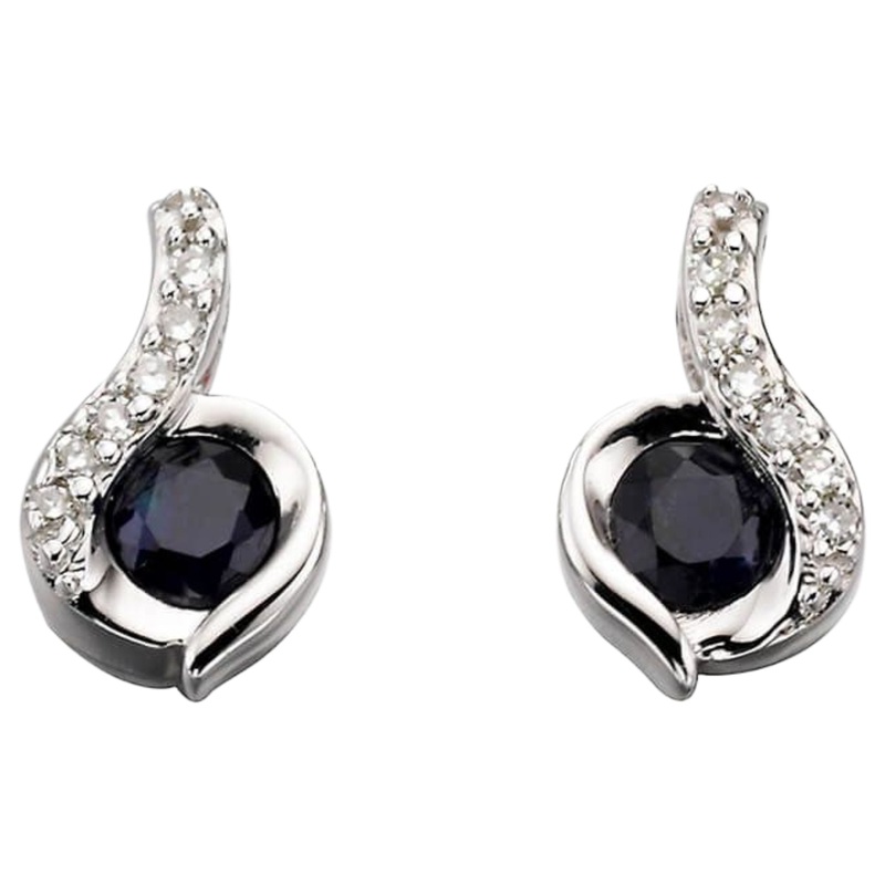 Elements Gold GE893L Blue Sapphire Swirl Earrings With Diamond in 9ct White Gold
