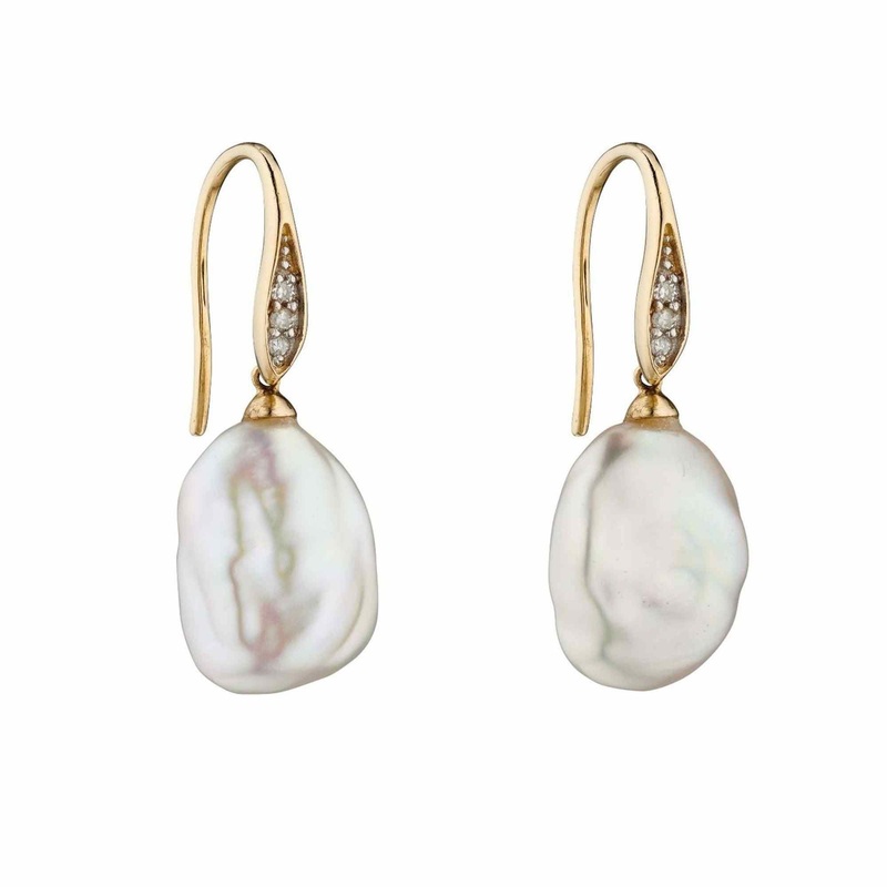 Elements Gold GE2290W Keshi Pearl Earrings with Diamond Set Hook