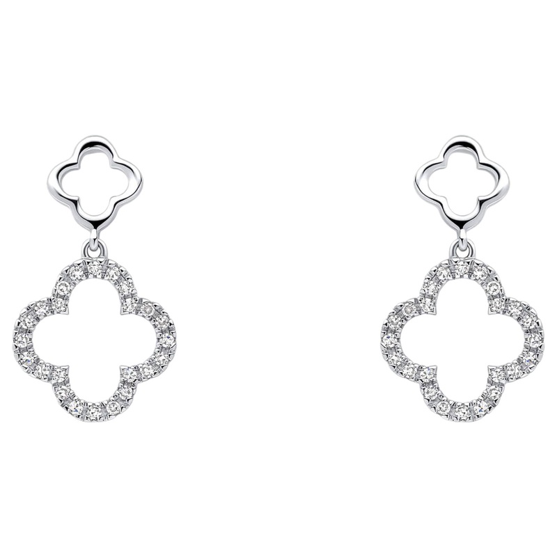 Elements Gold GE2508C Diamond Quatrefoil Drop Earrings in 9ct White Gold